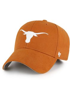 Let your little Texas fan cheer for his or her favorite team with this Texas Longhorns Burnt Orange Youth Adjustable Hat. This adjustable hat features a front embroidered team logo on a polyester structured crown, and is designed for a comfortable, all-day fit. Hook Em Horns! '47 MVP has a low, structured crown, Curved visor and velcro closure, Raised embroidery on the front, Flat embroidery on the back, '47 branding on the left side, Dad Hat, Wool Blen, Washable, 4 Team-colored Cotton Hats With Curved Brim, Team-colored Curved Brim Fitted Hat For Game Day, Team-colored Fitted Hat With Curved Brim For Game Day, Team-colored Fitted Hat For Game Day With Curved Brim, Adjustable Team Color Fitted Hat For Fan Gear, Team-colored Fitted Hat For Game Day, Adjustable Team-colored Fitted Hat For Fans, Adjustable Team-colored Fitted Hat For Fan Gear, Adjustable Team-colored Hats For Team Spirit