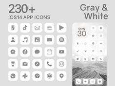 the gray and white icons are displayed in this image