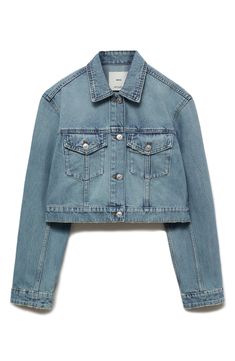 Whether you're off to a weekend concert or a happy-hour hangout, this cropped nonstretch-denim jacket is the one to count on for casual-cool layering. Front button closure Spread collar Button cuffs Chest button-flap patch pockets 100% cotton Machine wash, line dry Imported Cropped Denim Blue Denim Jacket For Summer, Summer Cropped Denim Blue Jacket, Cropped Denim Blue Jacket For Summer, Cropped Denim Jacket For Summer, Casual Cropped Denim Jacket For Summer, Medium Wash Cropped Jacket For Spring, Chic Cropped Medium Wash Denim Jacket, Chic Cropped Denim Jacket In Medium Wash, Spring Medium Wash Cropped Jacket