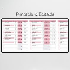 the printable and editable list is displayed on a white background with pink accents