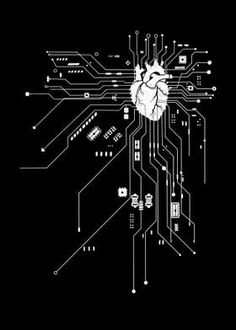 an electronic circuit with a human heart on it's side and the words, i love