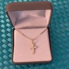 Nos New Old Stock - In Original Box Marked Italy 14k Vintage Gift I Received From My Godmother I Never Used It Item: Gold Cross Diamond Necklace Approximately Measures: Gold Chain - 14" L Gold Cross With 11 Diamonds - 3/4" L X 1/4" W Great For Layering With Other Necklaces Or On Its Own. May Need A Cleaning And/Or Polishing From Sitting Due To Age. Clasp Area Is A Bit Discolored. Please Review All Photos As They Are Part Of The Description. Hallmarked Diamond White Necklaces For Gifts, Luxury Jewelry With Vvs Clarity For Gift, Luxury Vvs Clarity Jewelry As A Gift, Stamped 14k Diamond Fine Jewelry, Rose Gold Necklace With Diamond Accents For Gift, Mother's Day Rose Gold Jewelry With Diamond Accents, Diamond White Cross Jewelry For Anniversary, Diamond Accented Cross Pendant Jewelry For Anniversary, Diamond Accented Cross Pendant For Anniversary