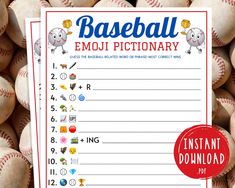 baseball emoj dictionary printable for kids and adults with instructions on the front cover