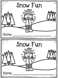 two snow fun bookmarks with the words, name and pictures on them in black and white