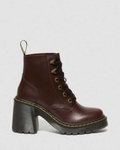 Find DR. MARTENS Jesy Dark Classic Pull Up on Editorialist. Jesy Dark Brown Classic Pull Up Vintage Leather Boots Women, Doc Martens Heeled Boots, Doc Martens Heels, Brown Doc Martens, Heels Boots Outfit, Cute Fall Fashion, Yellow Heels, Vintage Inspired Outfits, Tassel Loafers