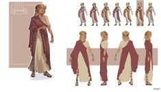 an image of a woman in ancient greek dress and headgear with different facial expressions