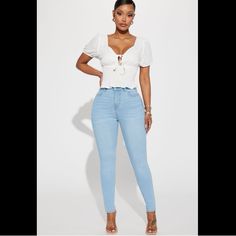 -Perfect Condition, Never Worn Before. -Great Light Wash Color -The Size Is A 7 Woman’s, It Was Not An Option For Selection -Still In Package It Came In Blue Fitted Top For Summer, Slim Mom Jeans, Jeans Fashion, Distressed Denim Jeans, Fashion Nova Jeans, Jeans Color, 50 Fashion, Black Skinnies, Colored Jeans