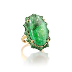 Special Edition “Happiness” Sun Ring with Chloromelanite Ring & Pave Tsavorite Accents Sun Ring, Monica Rich Kosann, High Jewelry Ring, New Possibilities, Stone Feature, Pave Ring, Gold Set, High Jewelry, Ring Size 7