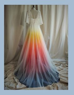 Sunset Wedding Dress, Wedding Dress Colorful, Colorful Wedding Dress, Wedding Jumpsuits, Maxi Wedding Dress, Colored Wedding Gowns, Hand Painted Dress