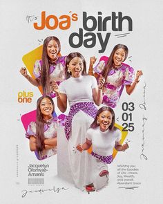 an advertisement for joa's birth day featuring four women