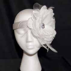 Elevate your elegance with the White Fascinator Headband by Just Jewels Designs. This stunning accessory features a medium to large rhinestone centerpiece, complemented by delicate feathers, all set on a pristine white headband. This headband is perfect for weddings, tea parties, or any special occasion, and adds a touch of sophistication and glamour to your ensemble. Make a statement with Just Jewels Designs! White Formal Headpiece With Handmade Flowers, Adjustable White Flower Hair Accessories, Formal White Handmade Flower Headpiece, White Fascinator With Matching Headband For Party, White Fascinator Headband With Handmade Flowers, White Fascinator With Handmade Flowers, Adjustable White Fascinator With Handmade Flowers, White Flower-shaped Hair Accessories With Matching Headband, White Handmade Flowers Fascinator Headband