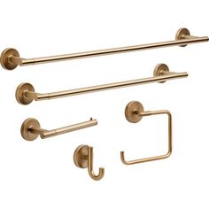 brass bathroom accessories set with towel bar, toilet paper holder and double towel bar in satin gold finish