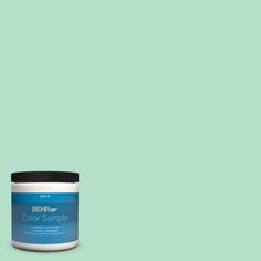 the behr paint color sample is shown on a blue background