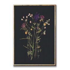 an image of wildflowers on black background framed in gold and wood frame by corbi