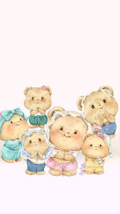 a group of teddy bears standing next to each other