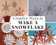 some snowflakes are hanging on the wall and one is made out of paper