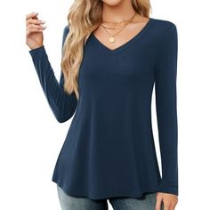 Fancyglim Women's Long sleeve Tunic Top Casual V-neck Shirt We have added the latest elements to your wardrobe essentials - a stylish V-neck long-sleeved tunic top paired with a stylish solid color A-line silhouette. Loose and versatile, suitable for all body types. This versatile blouse is designed to meet your fashion needs and is an ideal choice for various occasions, perfectly blending comfort and fashion. Upgrade your wardrobe with this elegant and versatile item, which is both fashionable Tops For Women Casual, Loose Tunic, Loose Fit Blouse, Womens Flannel Shirt, Womens Tops Dressy, Tunic Tops Casual, Casual Long Sleeve Shirts, Long Sleeve Tops Casual, Stylish Blouse