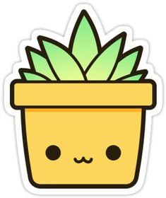 a sticker with a potted plant in the shape of a face