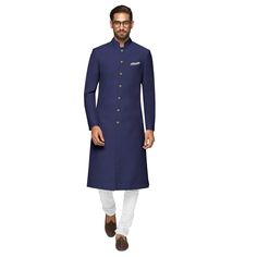 Designer Straight Kurta Sherwani For Wedding, Designer Fitted Traditional Wear For Winter, Elegant Fitted Linen Kurta, Fitted Long Sleeve Sherwani For Semi-formal Occasions, Fitted Semi-formal Sherwani, Semi-formal Fitted Long Sleeve Sherwani, Traditional Bandhgala For Winter Groom, Fitted Kurta With Zari Work For Semi-formal Occasions, Traditional Winter Bandhgala For Groom