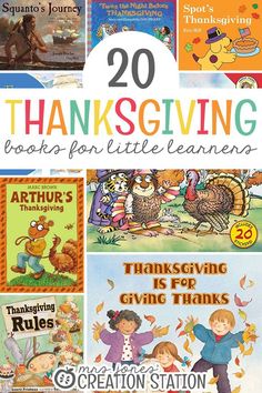 20 thanksgiving books for little lanners to teach children about thanksgiving and thanksgiving activities with pictures of turkeys