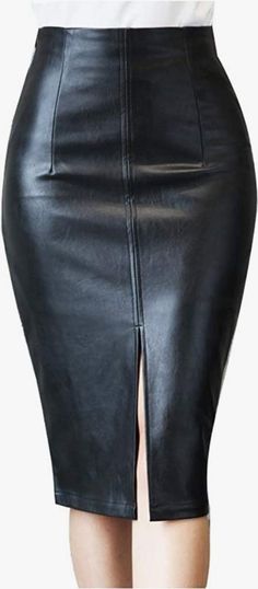 Spoiled Faux Leather Pencil Skirt This faux leather pencil skirt is the perfect addition to your wardrobe. It features a high waist and a zip back for a sleek and flattering fit. The back split adds a touch of sophistication, while the slim/straight fit creates a polished look. The midi length is versatile and can be dressed up or down for any occasion. Made from a blend of polyester and spandex, this skirt is both comfortable and durable. The model is wearing a size M, showcasing the versatilit Sleek Leather Pencil Skirt, Sleek Knee-length Faux Leather Skirt, Sleek Pencil Skirt For Night Out, Sleek Leather Pencil Skirt For Night Out, Knee-length Faux Leather Pencil Skirt For Night Out, Faux Leather Knee-length Pencil Skirt For Night Out, Elegant Faux Leather Pencil Skirt For Fall, Elegant Knee-length Faux Leather Pencil Skirt, Sleek Black Leather Pencil Skirt