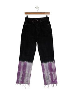 GRLFRND Straight Leg JeansBlack & PurpleTie-Dye PrintHigh-Rise5 PocketsFringe, Raw-Edge & Distressed AccentsButton ClosureFit:Jeans by GRLFRND typically fit true to size. Raw Edge, Straight Leg Jeans, Leg Jeans, Print Patterns, Straight Leg, High Rise, Dye, Clothes For Women, Purple