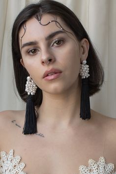 Grande Tassel Earrings - Noir Old Glamour, Affordable Fine Jewelry, Bridemaids Gifts, Classic Brides, Statement Earring, Bridal Designs, Bridal Necklace, Pearl Studs, Drawing Tips