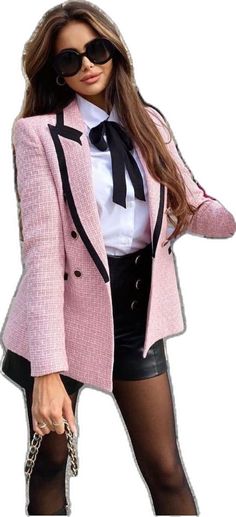 Pink Double-breasted Blazer For Office, Pink Double-breasted Blazer, Pink Double-breasted Formal Outerwear, Pink Single Breasted Elegant Blazer, Elegant Pink Single Breasted Blazer, Pink Chic Double-breasted Blazer, Chic Pink Double-breasted Blazer, Elegant Pink Double-breasted Blazer, Elegant Fitted Pink Outerwear