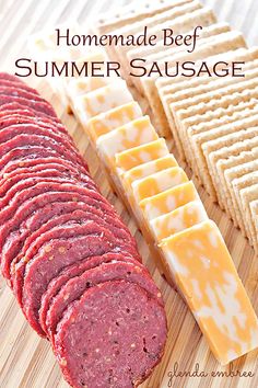 homemade beef summer sausage with crackers and cheese