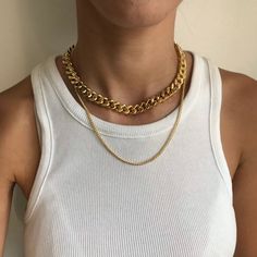 Gold Chunky Chain Necklace Statement Necklace Chain Link | Etsy Trendy Gold-plated Double Chain Necklace, Gold Layered Chain Link Necklace, Trendy Gold Plated Double Chain Necklace, Gold Cuban Link Double Chain Necklace, Chic Gold Layered Necklace With Chunky Chain, Gold Layered Necklace With Chunky Chain Links, Trendy Gold Double Chain Necklace, Gold Curb Chain Jewelry For Layering, Trendy Gold Chain Necklace For Layering