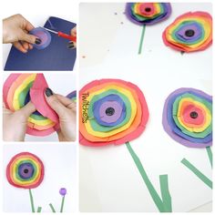 paper flowers are being made with scissors and glue