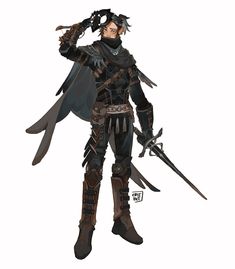 a character from the video game overwatch holding two swords in one hand and wearing armor with