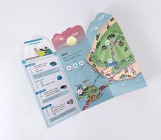 an open brochure with a map on the front and back side, in english