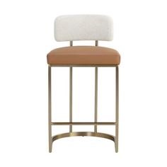 an image of a modern bar stool with beige upholstered seat and backrest