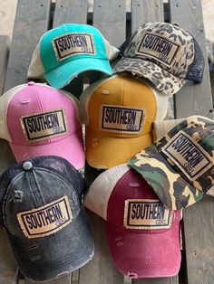 Southern girl distressed ponytail cutout hats Trendy Distressed Visor Baseball Cap, Trendy Distressed Baseball Cap, Distressed Snapback Trucker Hat For Spring, Spring Distressed Adjustable Trucker Hat, Distressed Trucker Hat With Curved Bill For Baseball Season, Distressed Curved Bill Trucker Hat For Baseball Season, Adjustable Distressed Trucker Hat For Baseball Season, Trendy Distressed Trucker Hat For Spring, Trendy Distressed Hat For Outdoor