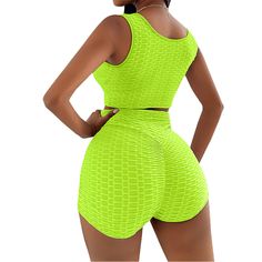 Fluorescent Green Sleeveless Tank with Short Sports Set Green Athleisure Sports Bra, Green Athleisure Sleeveless Sports Bra, Green Sleeveless Sports Bra For Gym, Green Tank Sports Bra Athleisure Style, Green Sleeveless Sports Bra For Yoga, Sleeveless Green Sports Bra For Yoga, Green Fitted Sleeveless Sports Bra, Sporty Green Vest For Spring, Green Stretch Sleeveless Sports Bra