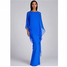 100% Authentic Teri Jon Chiffon Cape Over Scuba Sheath Gown Brand New With Tags Light , Flowy And Magnificent. Cape Sleeve , Round Neck Back Slit, Fabric Provides Stretch, Cape Overlay Back Zip, Hook Closure 63in Long Color: Cobalt Nylon/ Elastane/ Silk Dry Clean Imported Same Day Shipping Or Next Day Scuba Gown, Blue Tulle Dress, Silver Shoe, Chiffon Cape, Black Tie Events, Teri Jon, Sheath Gown, Mother Wedding Dress, Dresses Chiffon