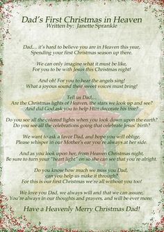 a christmas poem with the words dad's first christmas in heaven