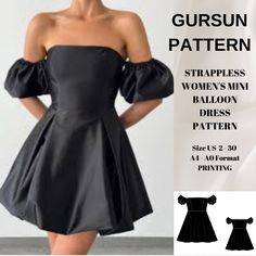 a woman's mini dress pattern with sleeves and an off the shoulder neckline