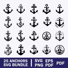 an anchor svg bundle is shown in black and white with the text 25 anchors svg