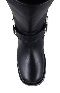 Silvertone hardware adds a punk edge to this faux-leather moto bootie shaped with a squared-off round toe and low stacked heel. 2" heel; 1/2" platform 10" shaft; 12" calf circumference Leather upper, lining and sole Made in Italy Fall Ankle Moto Boots With Reinforced Toe, Western Moto Boots With Square Toe In Calf Leather, Leather Moto Boots With Reinforced Toe For Fall, Punk Style Leather Heeled Boots With Buckle Closure, Edgy Boots With Stacked Heel, Edgy Ankle Moto Boots With Reinforced Heel, Western Ankle-high Moto Boots With Stacked Heel, Western Moto Boots With Stacked Heel And Square Toe, Western Moto Boots With Stacked Heel