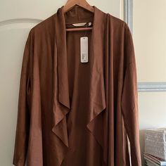 Nwt Shape Drape Faux Suede Jacket Saddle Brown Xl Brown Outerwear For Spring Layering, Brown Spring Outerwear For Layering, Suede Jacket Women, Drape Front Jacket, Brown Faux Leather Jacket, Pleather Jacket, Embroidered Jean Jacket, Faux Shearling Coat, Faux Shearling Jacket