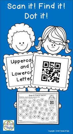 two children holding up a qr code to find the missing letters for each letter