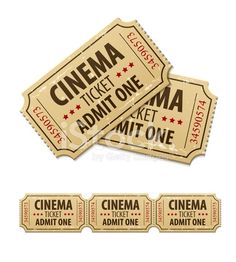 three admit tickets with the words cinema on them