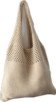 Brown Crochet Beach Bag, Beige Lightweight Tote Shoulder Bag, Lightweight Beige Tote Shoulder Bag, Cream Knitted Summer Bag, Cream Knitted Bag For Summer, Lightweight Beige Crochet Shoulder Bag, Beige Knitted Shoulder Bag, Beige Crochet Shoulder Bag With Large Capacity, Trendy Lightweight Beige Shoulder Bag