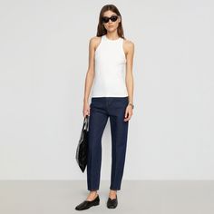 Classic Ribbed Tank Top For Spring, Classic Stretch Tank Top For Spring, Ribbed Spring Tank Top With Minimal Stretch, Ribbed Tank Top With Minimal Stretch For Spring, Modern Stretch Tank Top For Work, Chic Ribbed Everyday Tank Top, Chic Everyday Ribbed Tank Top, Modern Spring Workwear Tank Top, Sleek Tank Top For Spring Workwear