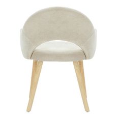 an upholstered chair with wooden legs