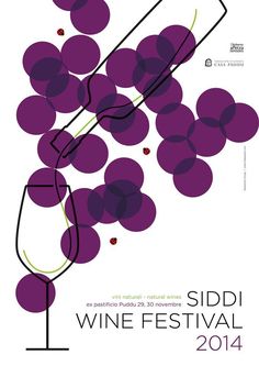 a wine festival poster with purple grapes on the front and bottom half of it, as well as an image of a glass of wine