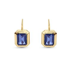 7.39 Cts Tanzanite Colored Doublet Quartz Earring in Brass Formal Octagon Gemstone Earrings, Classic Gemstone Accented Drop Earrings, Classic Jewelry With Baguette Cut Gemstone Accents, Classic Octagon Jewelry With Polished Finish, Classic Baguette Cut Gemstone Jewelry, Elegant Octagon Gemstone Earrings, Classic Baguette Cut Jewelry With Gemstone Accents, Gold Octagon Birthstone Jewelry, Formal Octagon Birthstone Jewelry