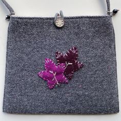 Patch Nyc Grey Wool Envelope Bag With Strap, Handmade With Fuchsia And Plum Leaf Appliqus, Gunmetal Swarovski Crystal Accents On Strap, Vintage Crystal Button Loop Closure, 7.5”W X 6.25”H, 5” Drop From Single Strap, Pale Pink Flannel Lining With Signature Patch Pocket, New With Tag, Purchased At Barney’s New York Purple Mobile Phone Bag As Gift, Purple Small Mobile Phone Bag For Gift, Purple Square Bag For Gift, Purple Mobile Phone Pouch Shoulder Bag, Purple Crossbody Bag As Gift, Purple Crossbody Bag For Gift, Purple Everyday Pouch Shoulder Bag, Everyday Purple Pouch Shoulder Bag, Handmade Purple Bags As Gifts